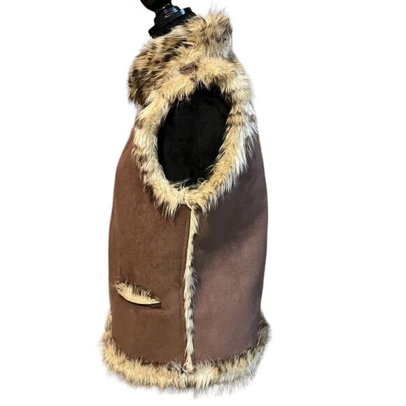 Sport Haley Faux Suede Leopard Print Vest Medium – Faux Fur Lined, Front Pockets - Picture 11 of 16